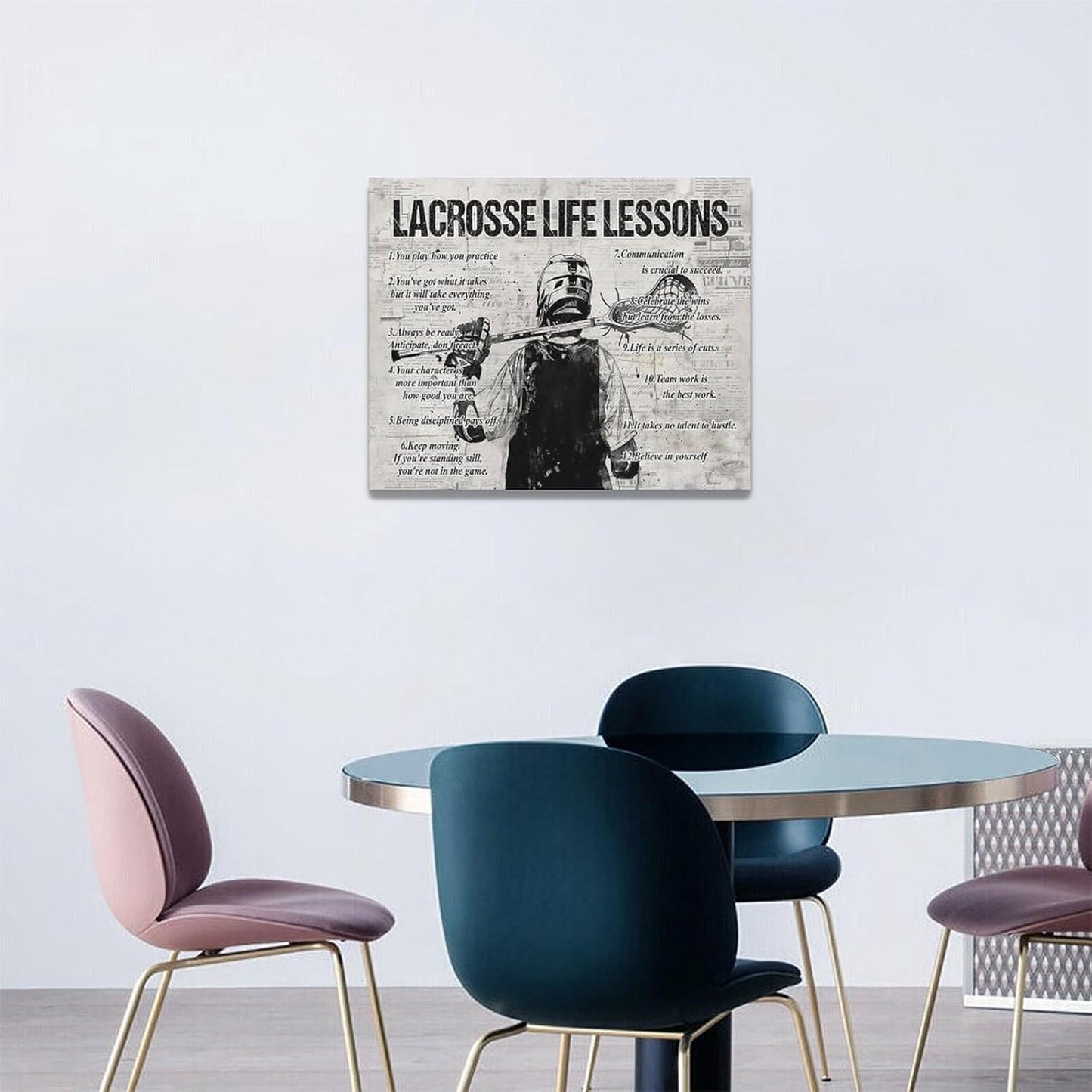 Lacrosse Sports Wall Art Lacrosse Life Lessons Wall Decor Lacrosse Sign Retro Poster Boy Men Room Motivational Decorations Canvas Print Painting Artwork For Bedroom Bathroom Living Room 20"x16"