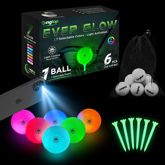KINGTOP Upgraded Glow in The Dark Golf Balls - Super Bright Light Up LED Golf Ball - with Glow Golf Tees and Storage Bag - Fun Night Golfing Gift for Men and Women | Backyard Putting Greens