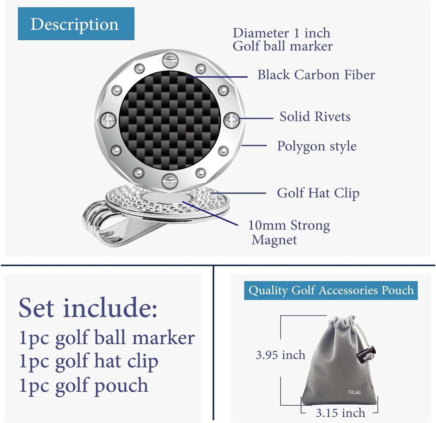 Golf Ball Marker with Carbon Fiber Ball Marker Bracelet, Golf Accessories, Golf Gifts, Golf Counter for Men Women