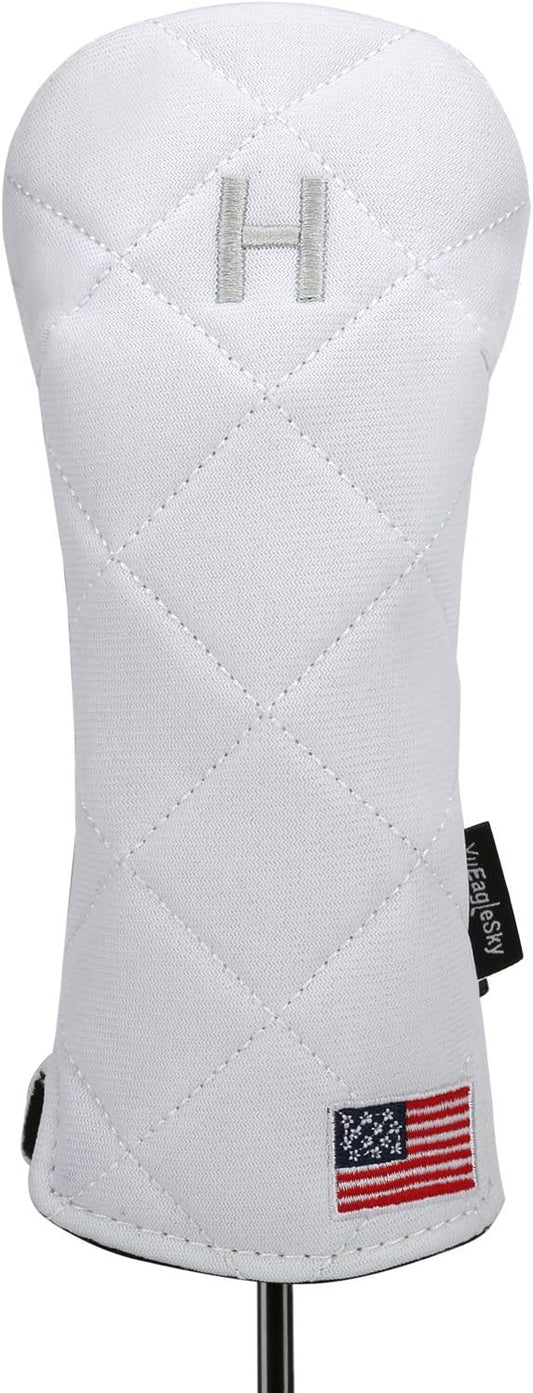 Golf Head Covers Driver Fairway #3#5 Hybrid USA Flag for Club Men Women, (Black or White)