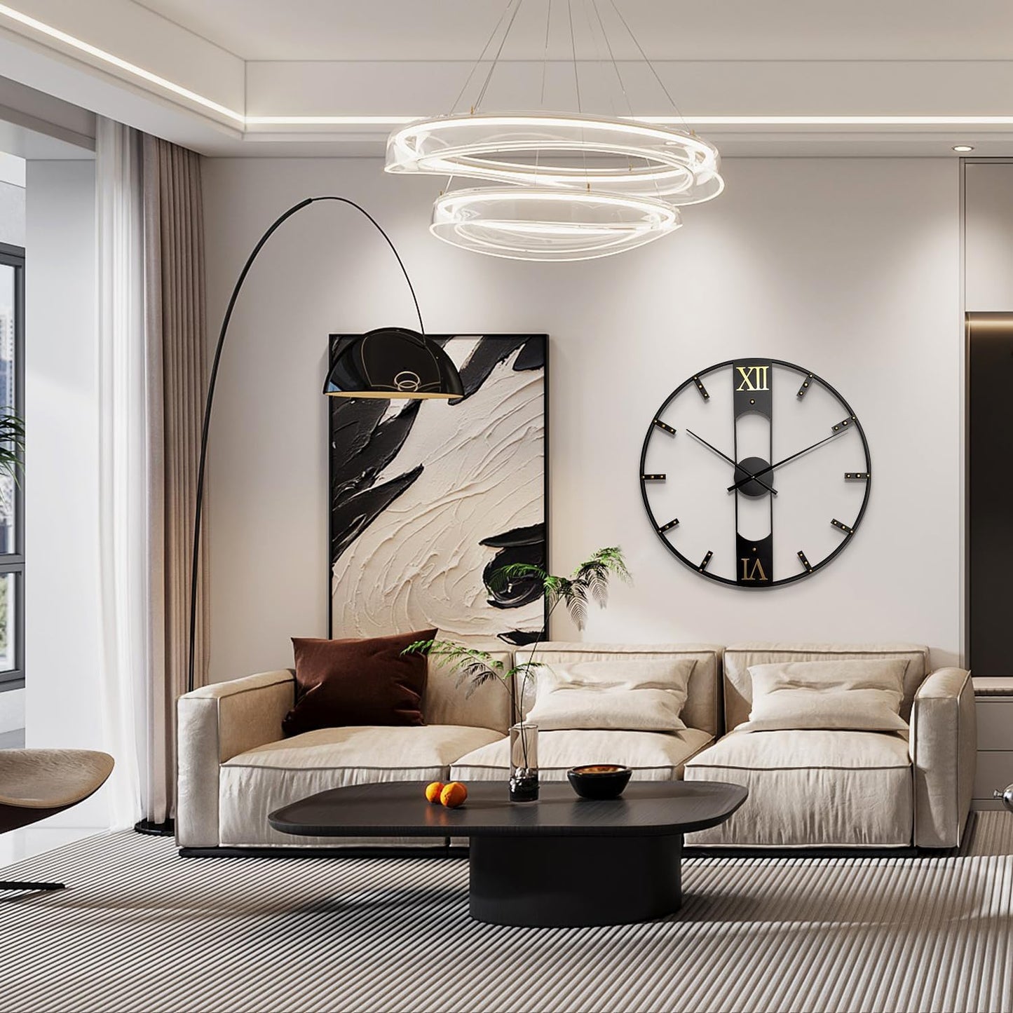 Large Wall Clock for Living Room Decor Modern Mid Century Metal Silent Gold Kitchen Big Wall Clock Art for Bedroom Decorative Office Non Ticking Battery Operated Wall Watch 24 Inch