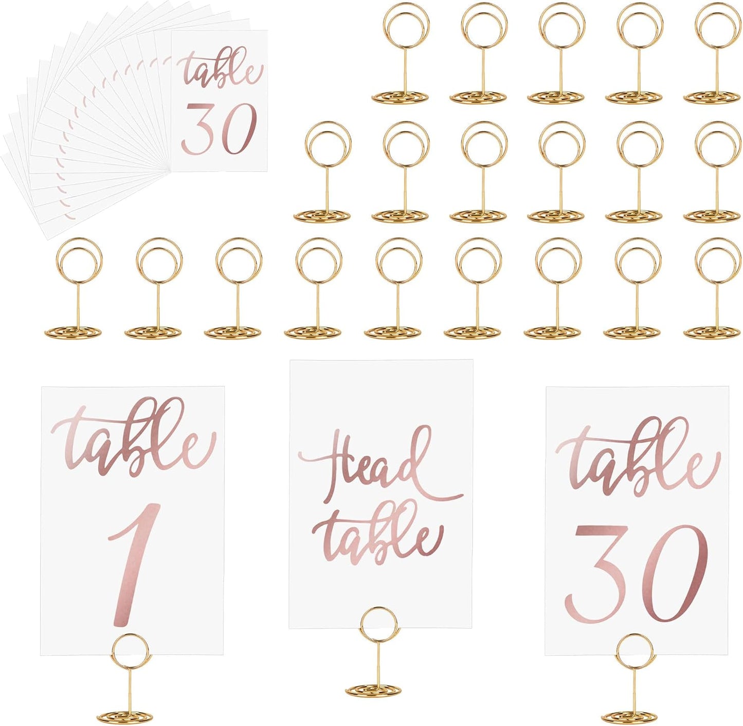 JOYIT 31 Set Wedding Table Numbers 1-31 with 31 Pcs Holders, Rose Gold Table Numbers with Place Card Holders, 4" x 6" for Wedding Reception