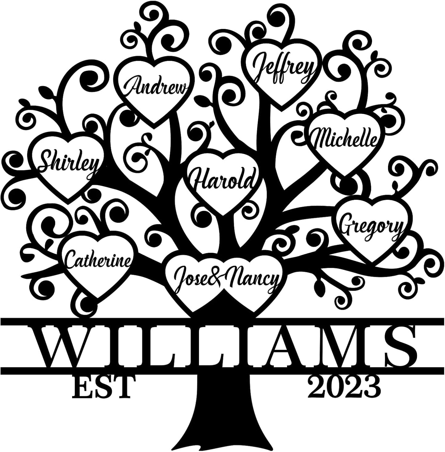 Personalized Tree of Life Metal Sign, Metal Sign with Kids Names, Personalized Family Name Gift, Family Keepsake 50 Year Anniversary for Mom Grandma, Custom Wall Decor