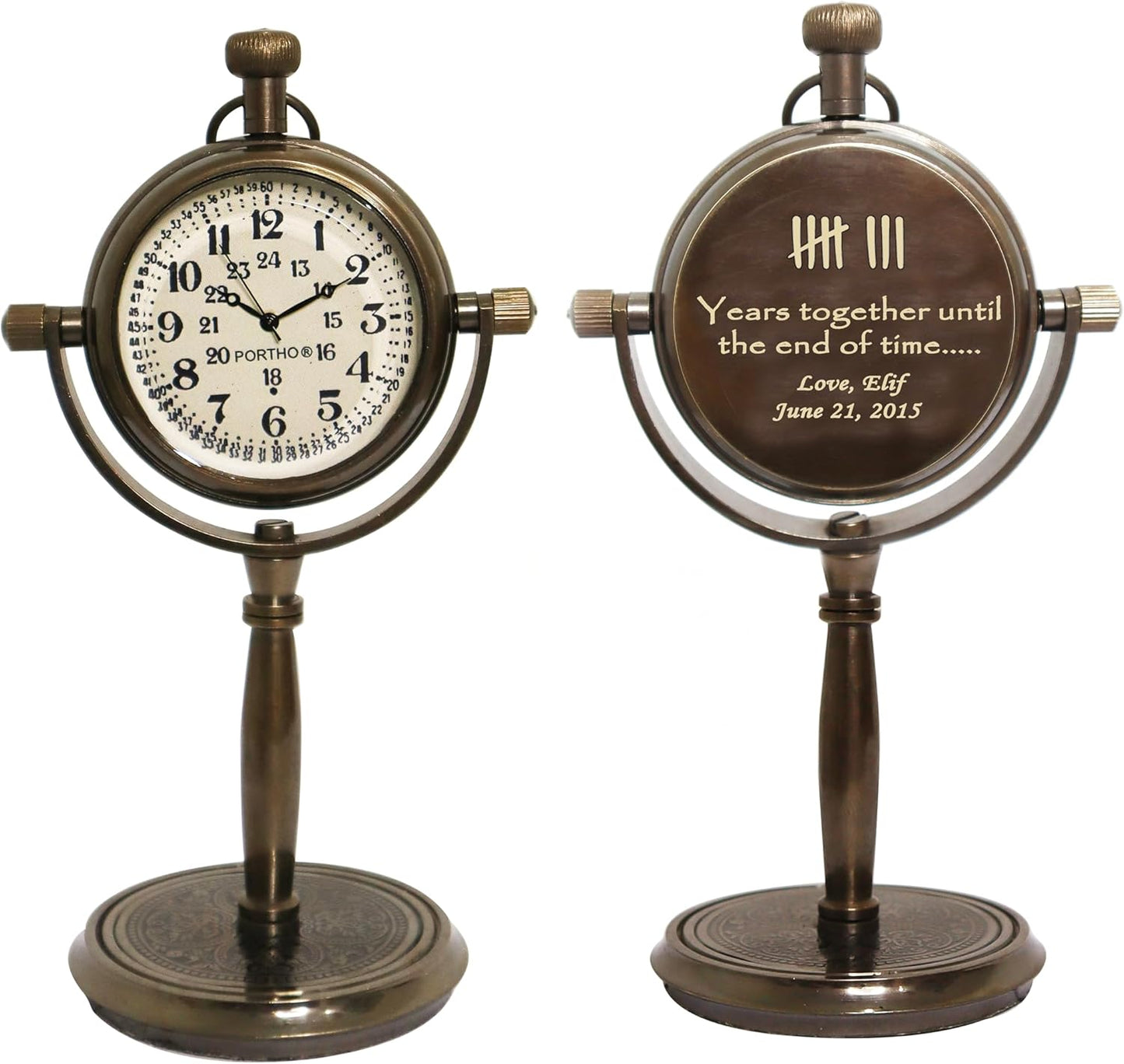 Personalized Anniversary Desk Clock Gift – Customizable Bronze Luxury Office Decor, Traditional Engraved Gift for Men & Women, Gift for Couples, Wedding Gift for Spouse