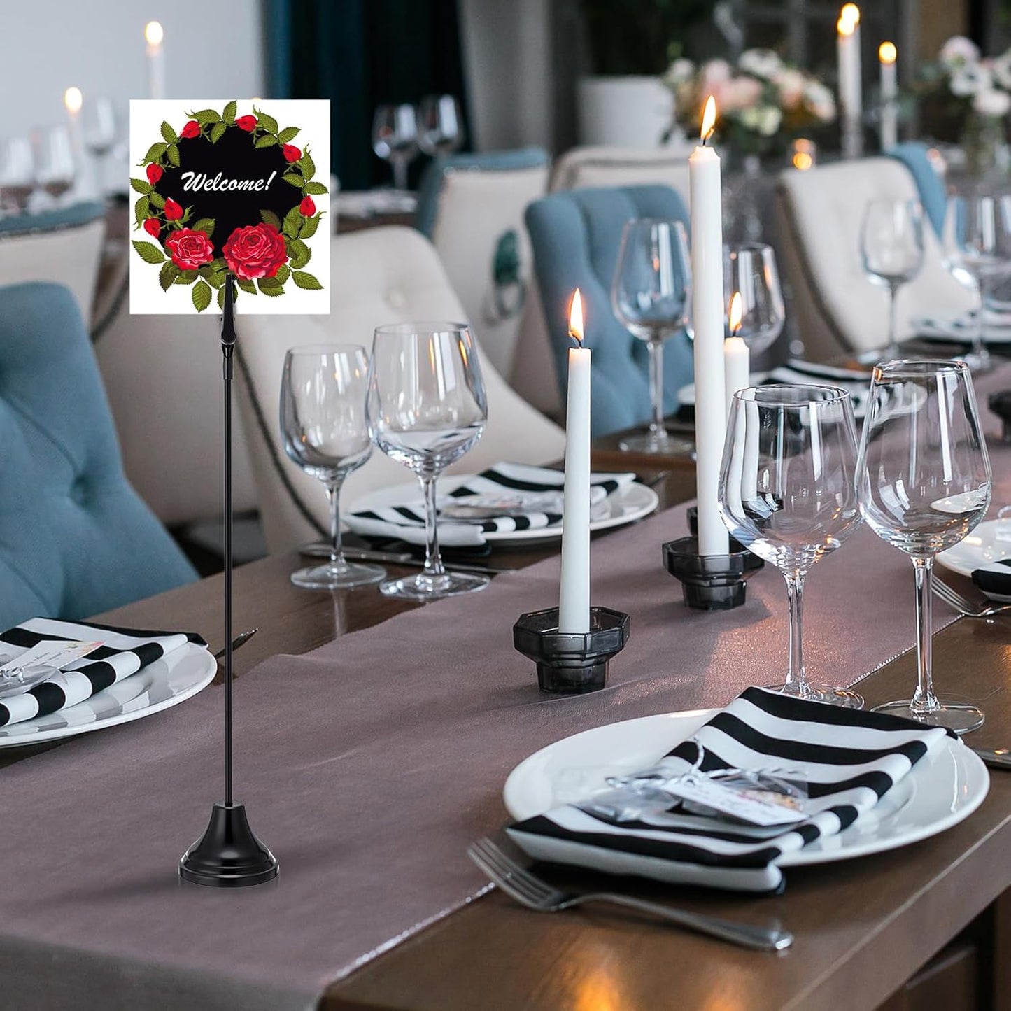 Skyygemm 12 Pcs Table Number Holders 12 Inch Place Card Holder with Alligator Clip Metal Place Card Stands Table Sign for Photos, Food Signs, Birthdays, Weddings (Black)