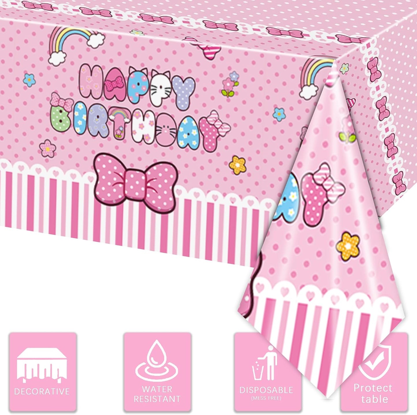 3 Pcs Cute Cartoon Cat Rectangular Plastic Tableware,Perfect for Birthday Celebrations and Party Decorations，54 x 108inch