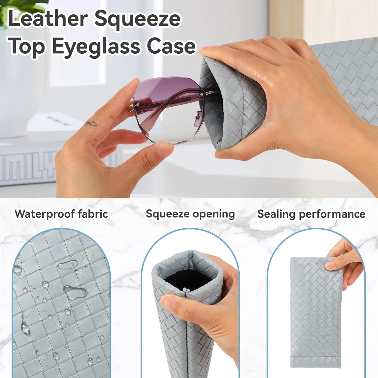 2 PCS Pu Sunglass Organizer Leather Pouch - Soft Squeeze Top Glasses Case Multipurpose Travel Eyeglass Case Pouch Bag