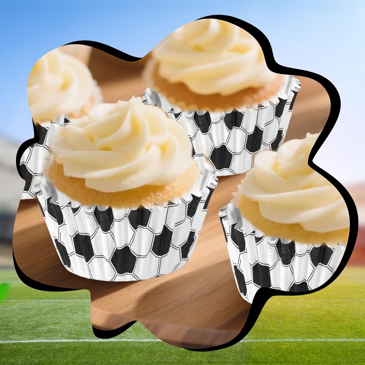 300pcs Soccer Cupcake Liners, Soccer Football Muffin Wrapper Paper Baking Cup Holder Case Sport Themed Party Favor Decoration for Cup Cake Dessert Candies Wedding Birthday