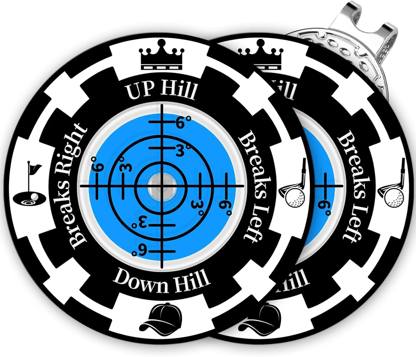 Golf Green Reader, 2 Pack Golf Ball Marker Hat Clip with High Precision Horizontal Bubble, Putting Training Aid Golf Accessories Tool Gift for Men Women