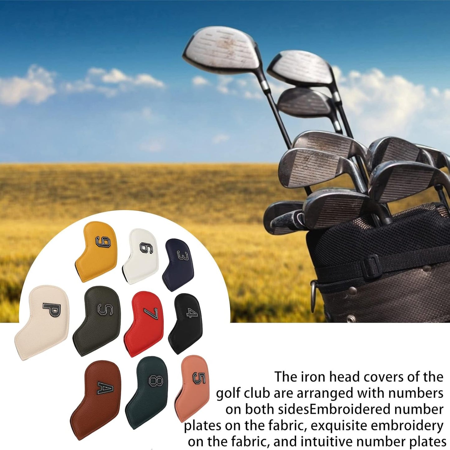 10Pcs Golf Iron Covers Headcovers Club Head Cover, Golf Iron Club Head Covers Headcovers Set, Golf Covers for Irons Golf Iron Covers for Golfer Lovers