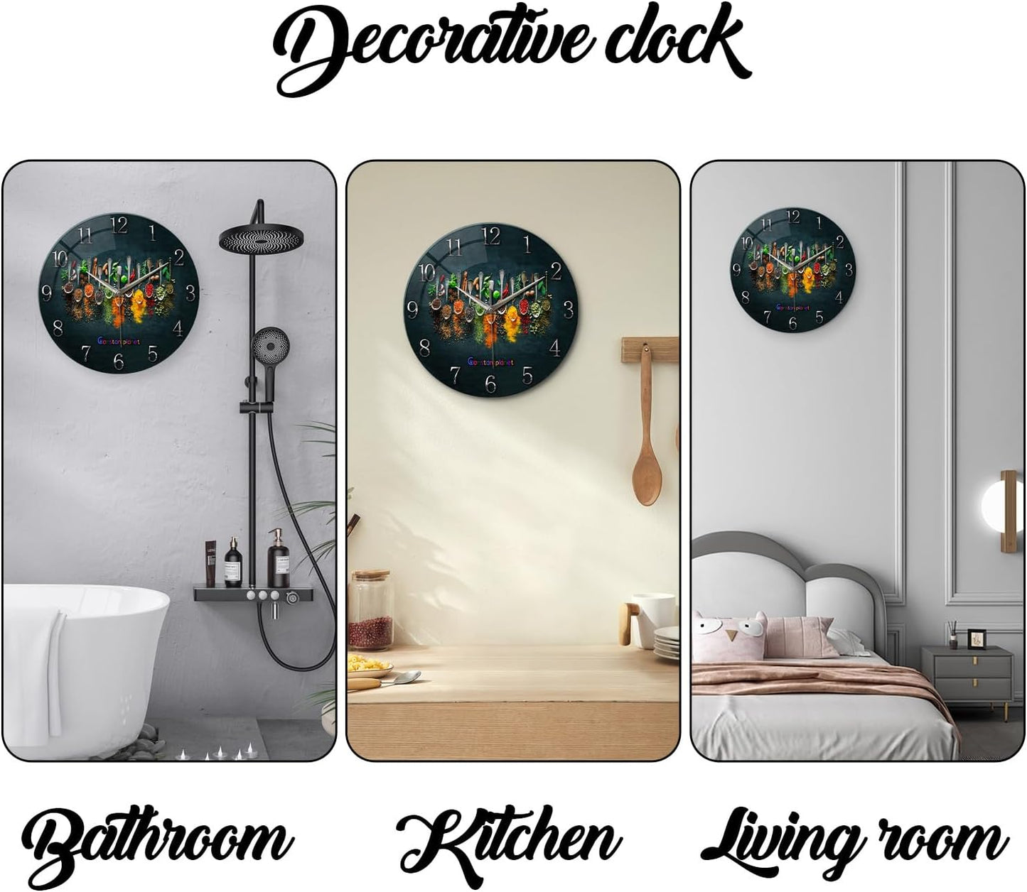 Kitchen Wall Clock Battery Operated 12 Inches Round Decorative Clocks for Walls Glass Wall Clock for Bedroom