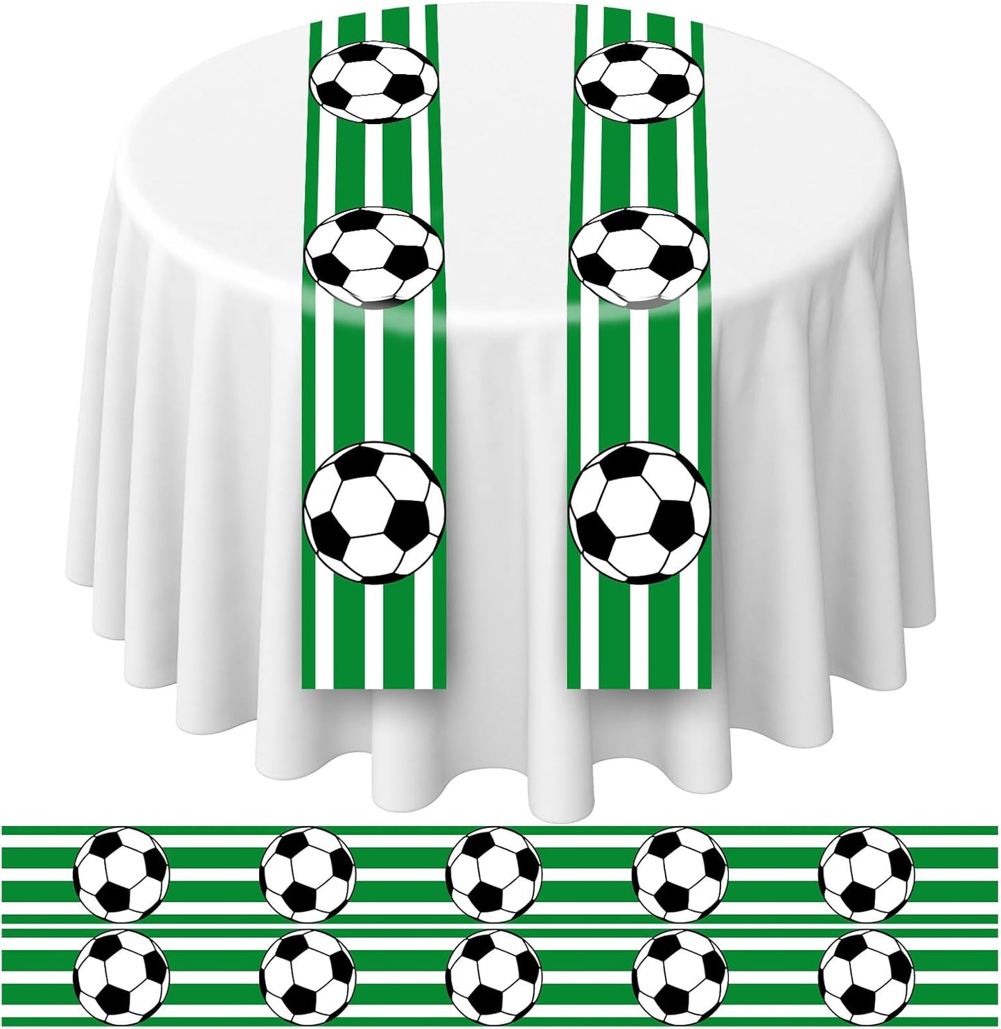 6 Pcs Soccer Party Table Runner 60 x 6 Inch Sports Tablecloth Runner Soccer Field Tablecloth Striped Table Cover for Sports Party Dining Room