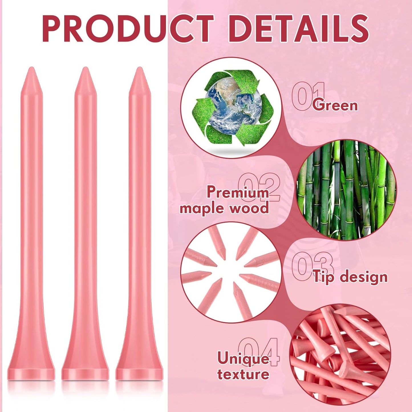 Jenaai 200 Pcs Golf Tees Bamboo Golf Tees Professional Golf Tees Bulk for Women Golf Club Accessories