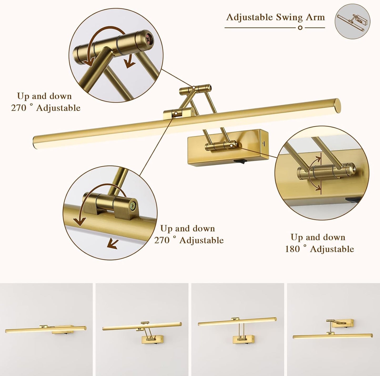 Joossnwell Battery Operated Picture Light for Wall Rechargeable Art Lighting for Paintings Wireless 23.62Inch Picture Frame Light with Remote Dimmable Gallery Light Brass for Library Artwork Museum