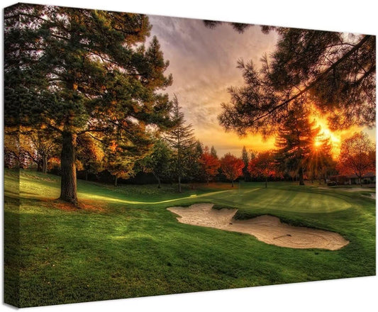 chenchenArt Golf Wall Art for Living Room Bedroom Home Decorations Golf Course and Tree Piture & Poster Picture Poster Canvas Prints Modern Artwork Framed Ready to Hang(18''H x 24''W)