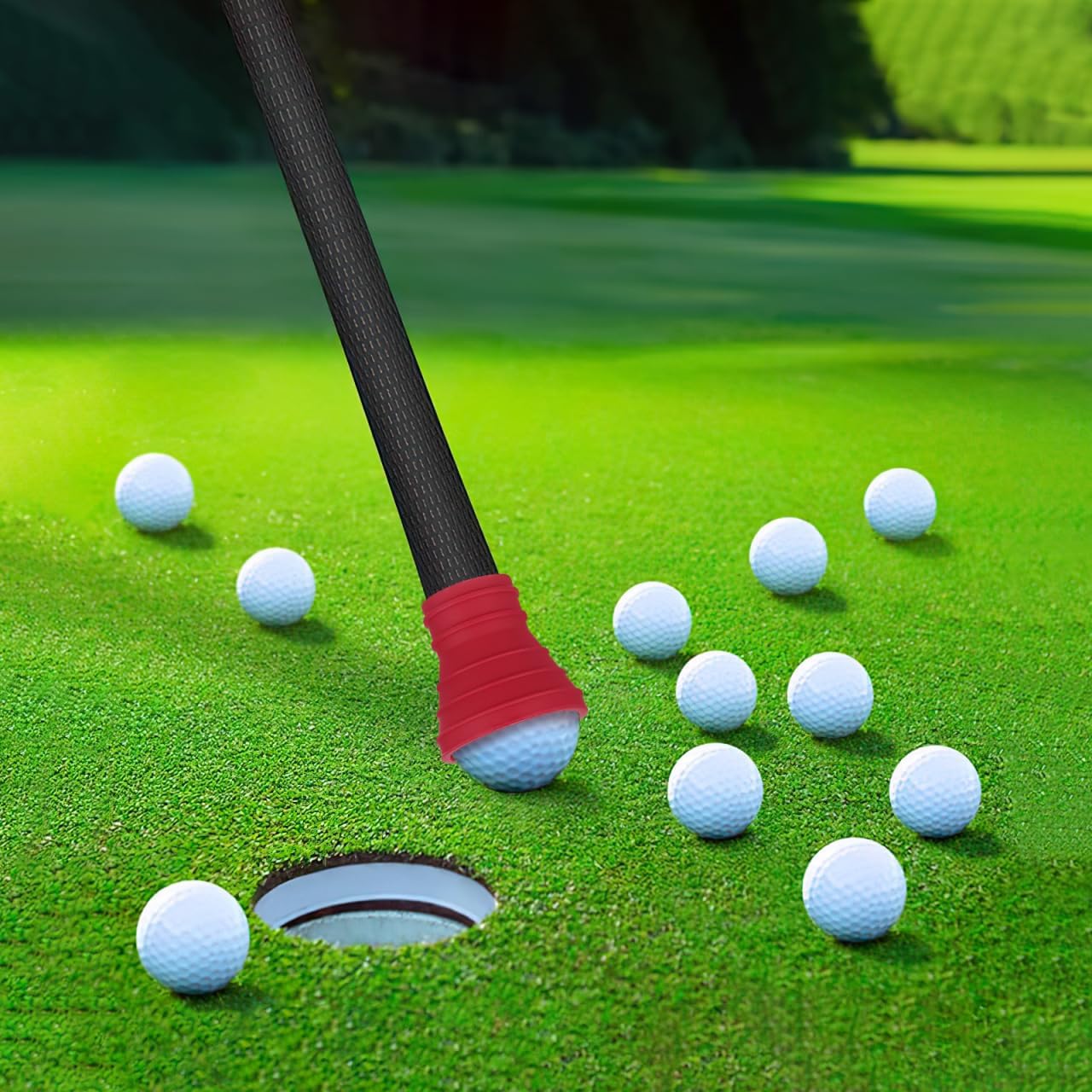 NUOBESTY Golf Pick-up Suction Cup Grabber Rubber Golf Ball Retriever Picker Upper for Putter Tool Accessories (Red)