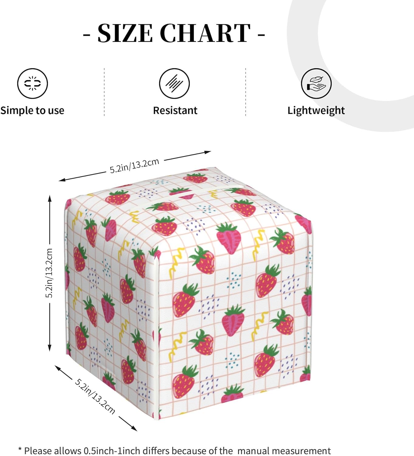Cute Pink Strawberries Tissue Box Cover Square,Cartoon Strawberry Fruits Tissue Box Holder Waterproof Leather Facial Paper Organizer Dispenser for Bathroom Home Car Nightstand Vanity Desk