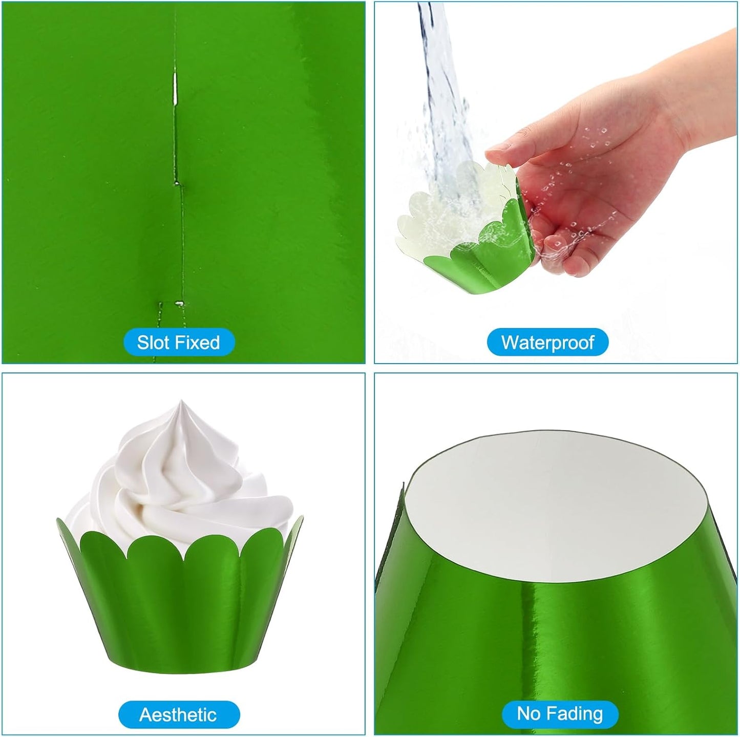 PATIKIL Cupcake Wrappers Paper, 50 Pack Baking Cups Standard Wave Decoration for Anniversary Birthday Weddings and Parties, Reflective Green
