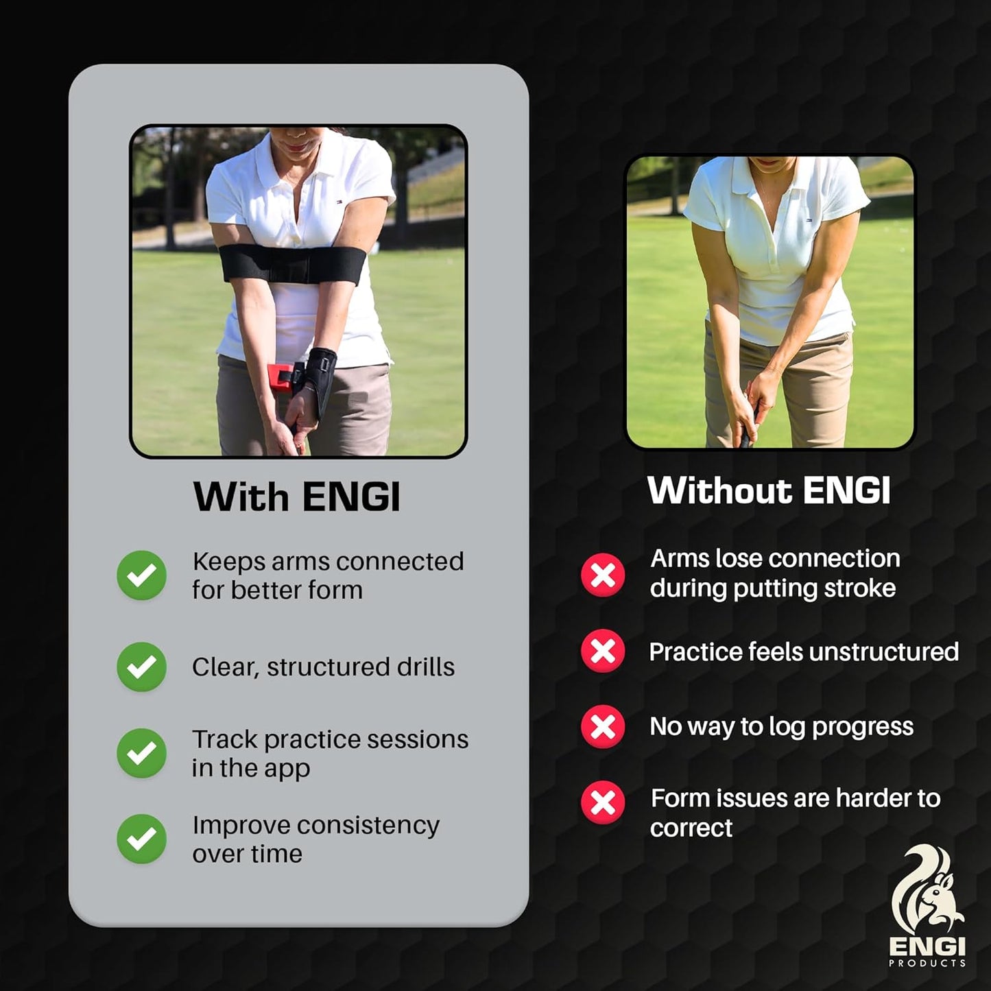 ENGI Golf Training Aid Kit to Improve Posture, Accuracy & Wrist Angle - Includes Golf Wrist Training Aid and Golf Swing Training Aid