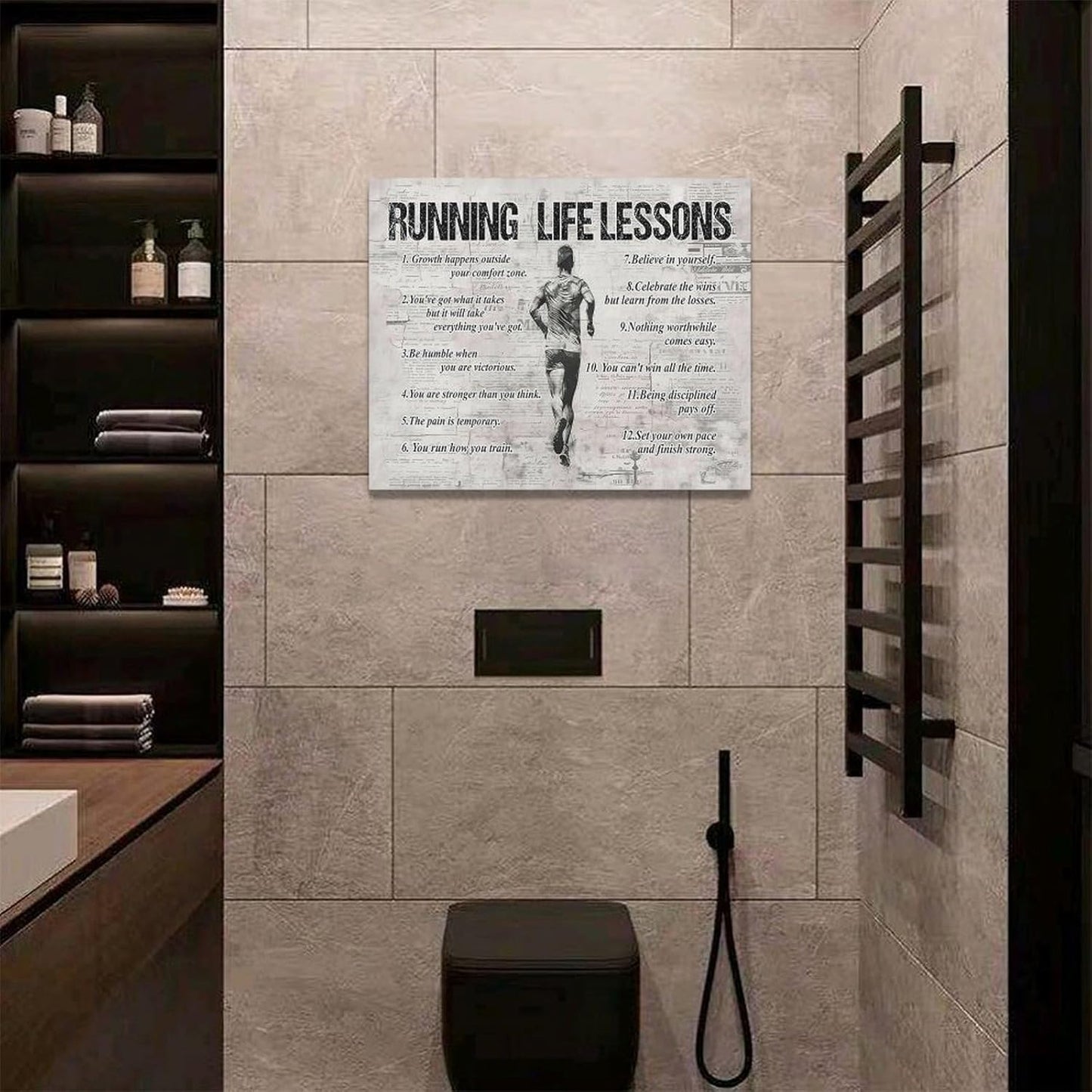 Running Life Lessons Wall Art Running Sports Wall Decor Running Sign Retro Poster Boy Men Motivational Decorations Canvas Print Painting Artwork for Bedroom Bathroom Living Room Gym 20"x16"