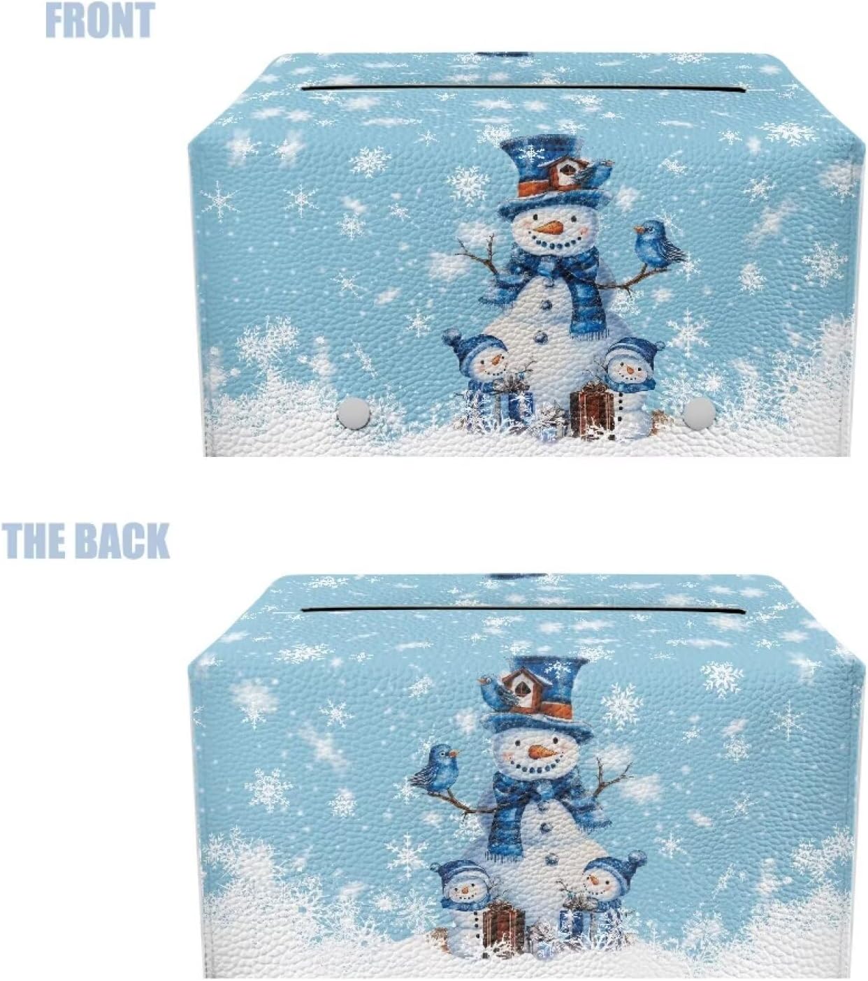 Cute Snowman Tissue Box Cover - PU Leather Rectangle 9x5x5 Decorative Box Holder for Home, Office, Car, Desk, Bathroom