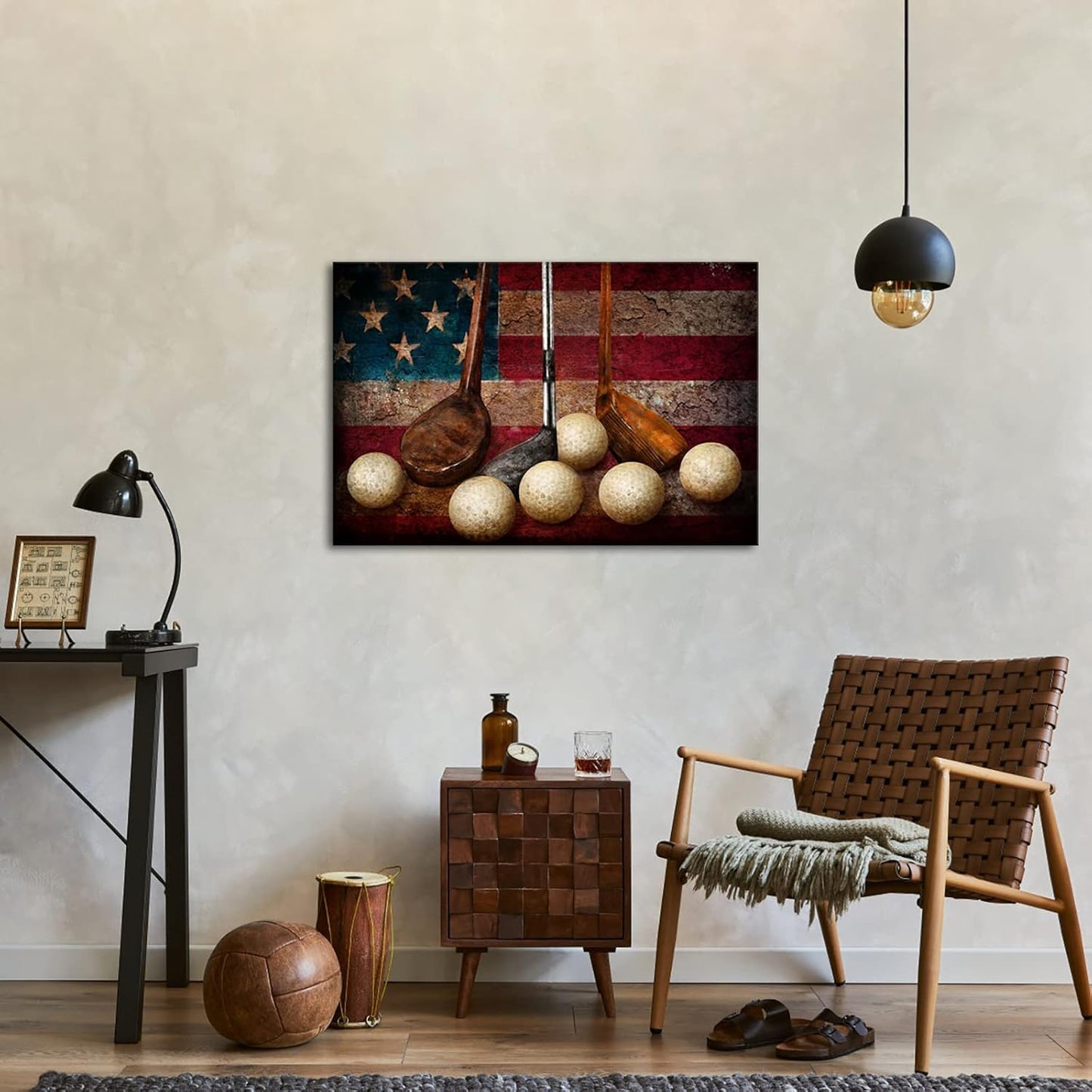 LevvArts Golf Canvas Wall Art Vintage Golf Ball with American Flag Painting Artwork Leisure Sports Poster Canvas Prints for Living Room Home Office Club Decoration Easy Hanging