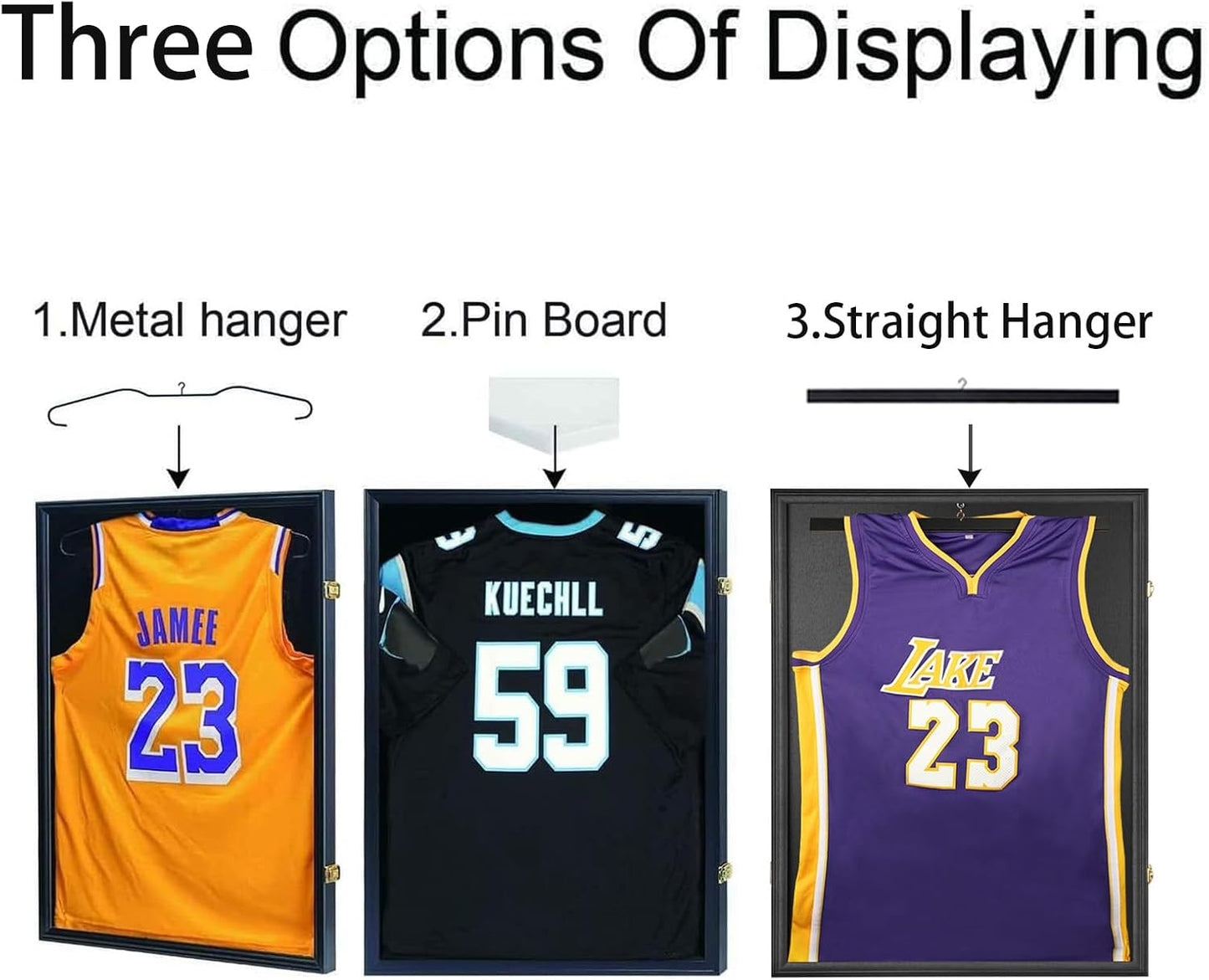 IHEIPYE Jersey Frame Display Case Shadow Box 3 Pack - Lockable with UV Protection Acrylic and Hanger for Baseball, Basketball, Football, Soccer, Hockey 2XL Sport Shirt and Uniform - Black