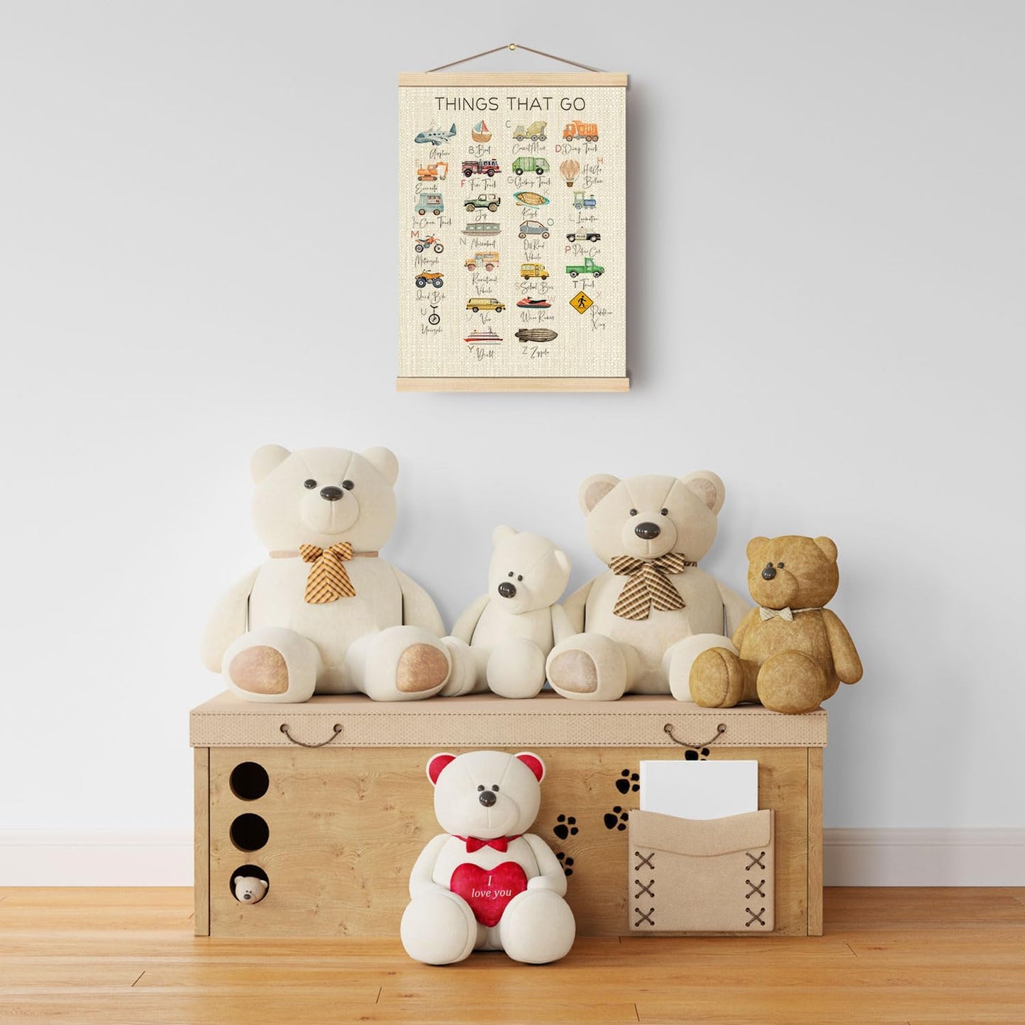 Boat Wades Transportation Alphabet Wooden Poster Hangers 12x16 Inch,Abc Alphabet Transportation Poster Hanger Frame,Cartoon Vehicle Kids Room Nursery Decor Wall Art Hanging