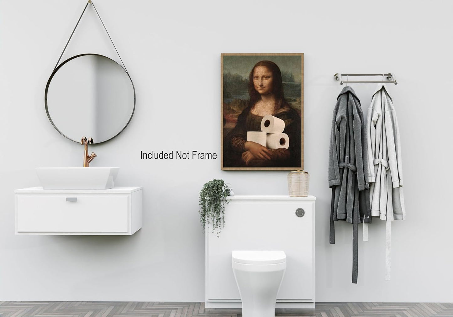 Funny Bathroom Wall Art Classical Oil Painting Mona Lisa and Toilet Paper Poster Amusing Prank Canvas Prints Vintage Humor Wall Decor for Restroom 12x16in Unframed