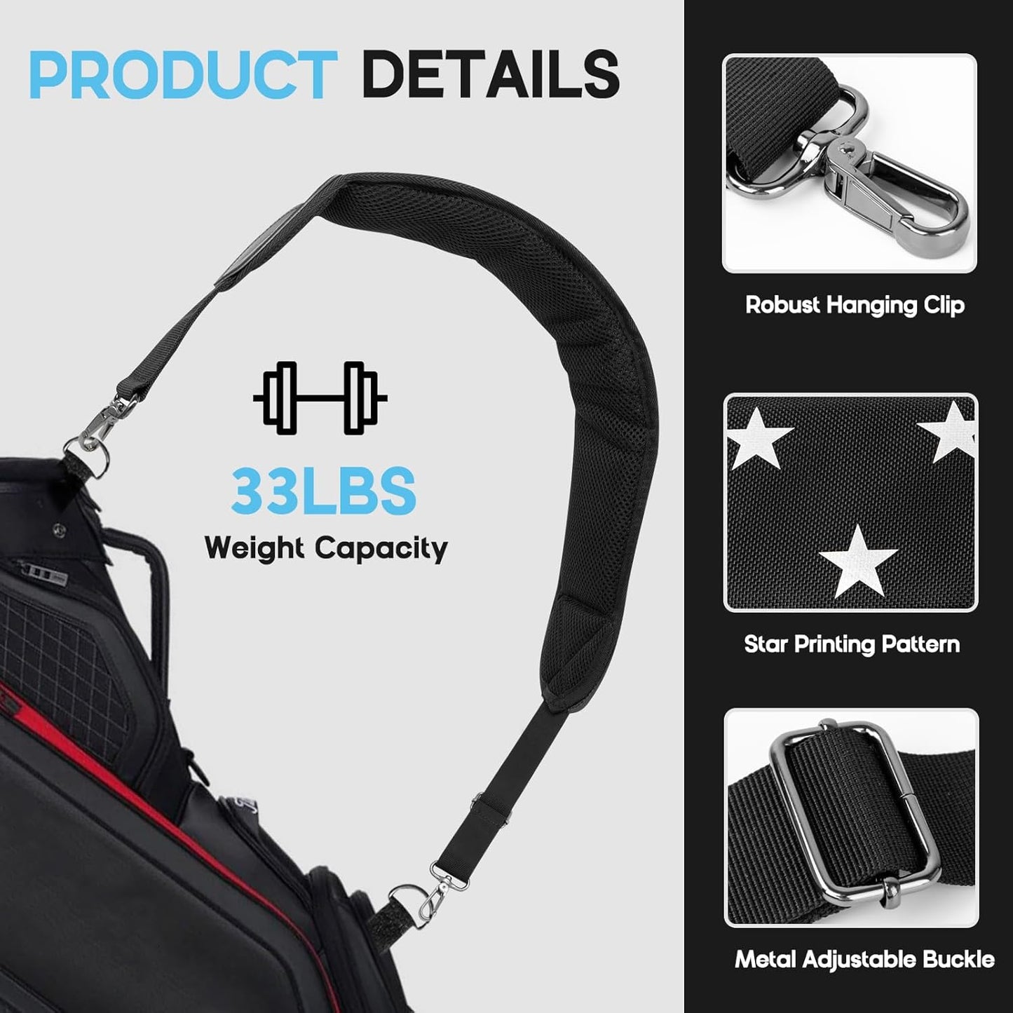 Golf Bag Strap Replacement Golf Bag Shoulder Strap Single Padded Shoulder Strap Adjustable Golf Bag Backpack Straps
