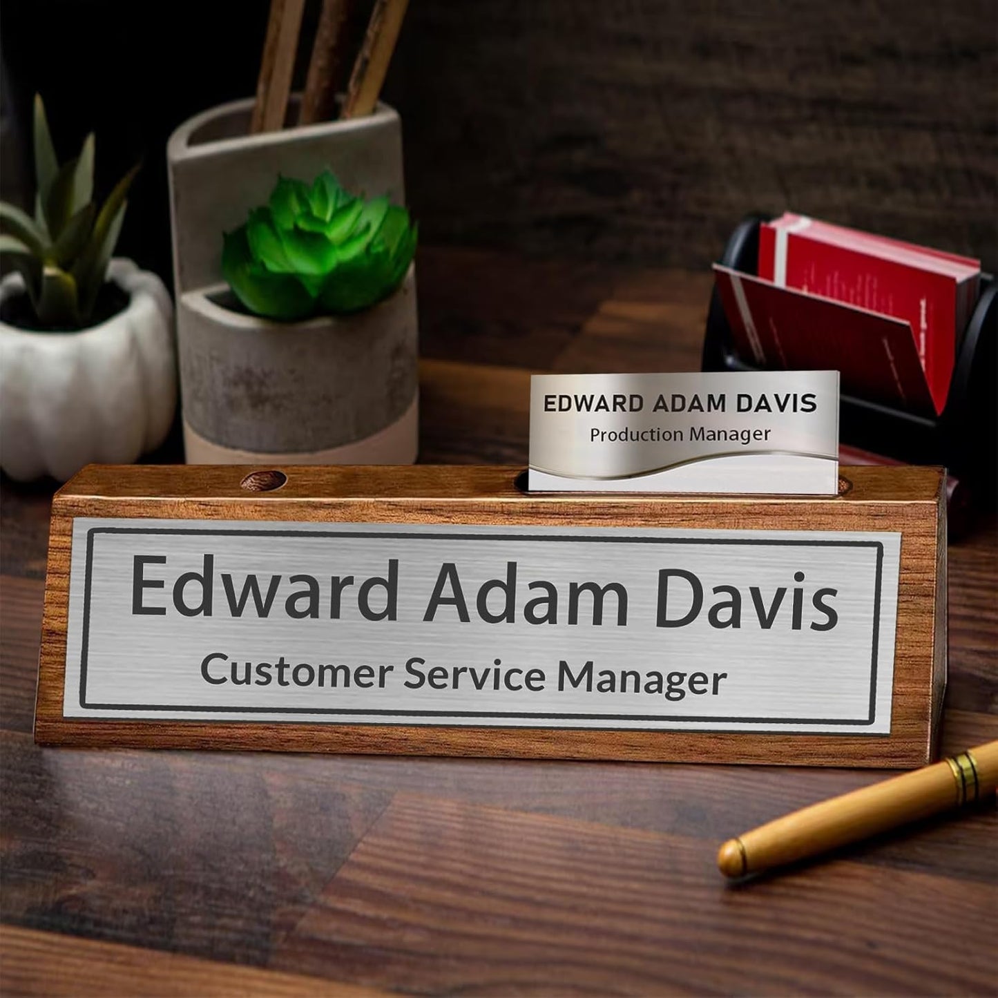 Name Plate for Desk Personalized Desk Name Plates Custom Wood Name Plaque with Name Title Office Desk Accessories Gifts for Coworkers Employees Boss Manager Teacher