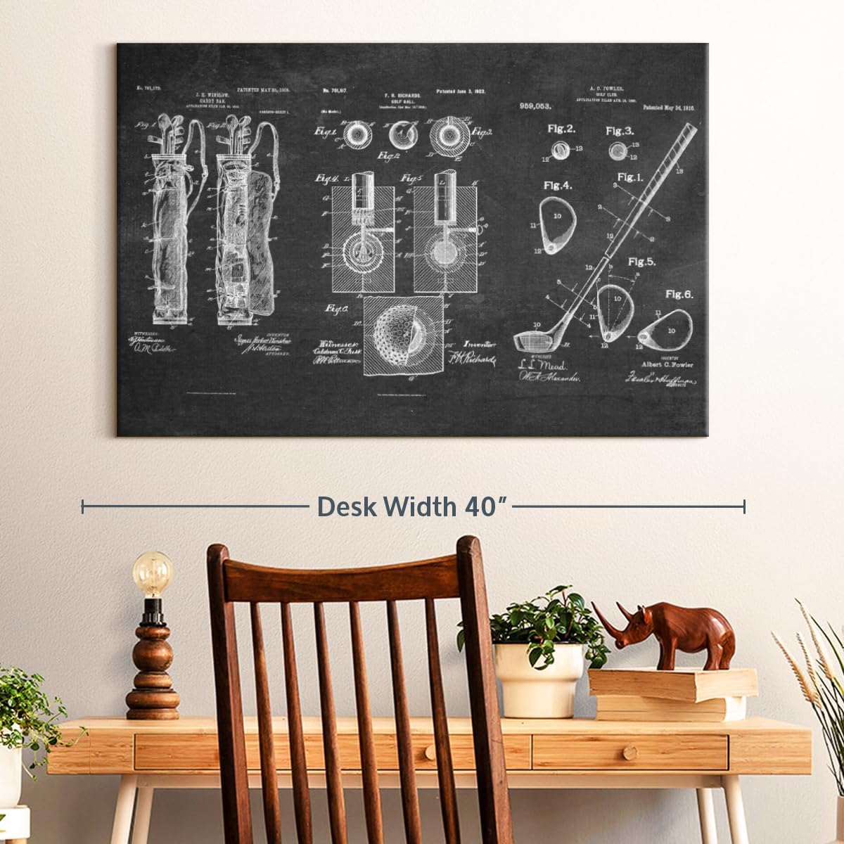 ElephantStock Golf Patents Canvas - 1 Panel Sports Patent Wall Art Decor - Sports Decorations for Boys Room - Wall Art and Office Decor - 36" X 24"