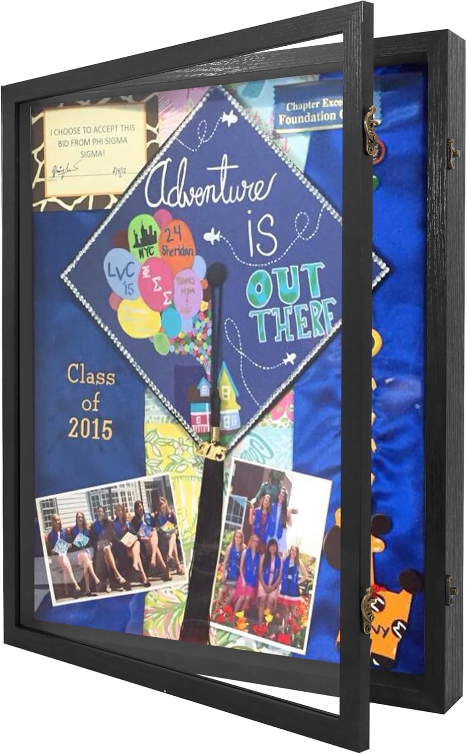 GraduatePro Graduation Shadow Box Frame 16x20 Display Case with Linen Back, Plexiglass Window Door with Hinge, Picture Frame Wedding Bouquet Memorabilia Medals Photos Memory Box for Keepsakes Black