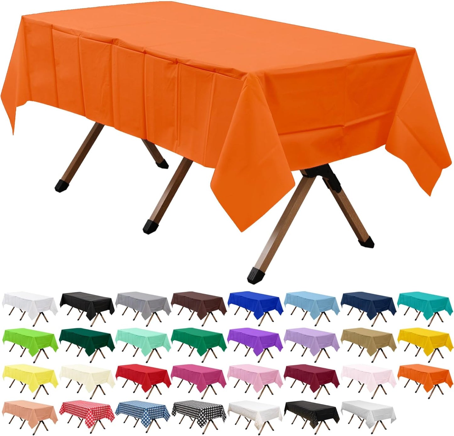 2 Pack Orange Premium Plastic Tablecloth Rectangle 54 x 108 Inches Reusable Burnt Pumpkin Orange Decorative Table Cover for Dining, Wedding, Party, Indoor and Outdoor use
