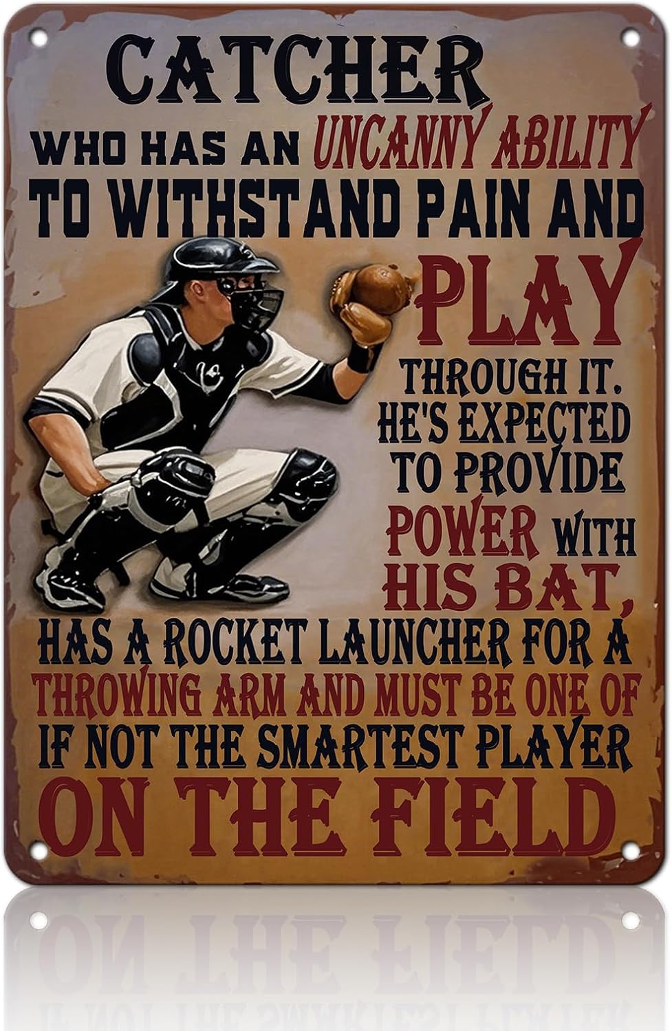 Baseball Catcher Metal Tin Sign Baseball Catcher Funny Sign Home Kitchen Wall Decor 12x16 Inch Funny Plaque