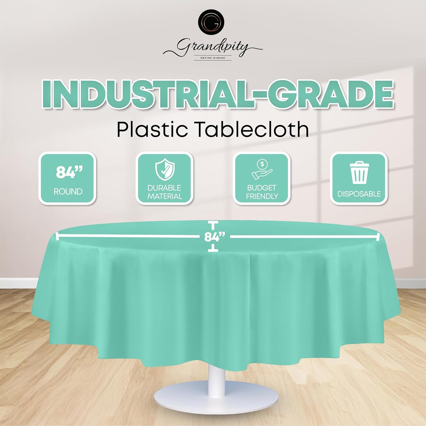 Grandipity 12 Pack Premium Disposable Plastic Tablecloth 84" Inch Decorative Round Table Cover - Aqua