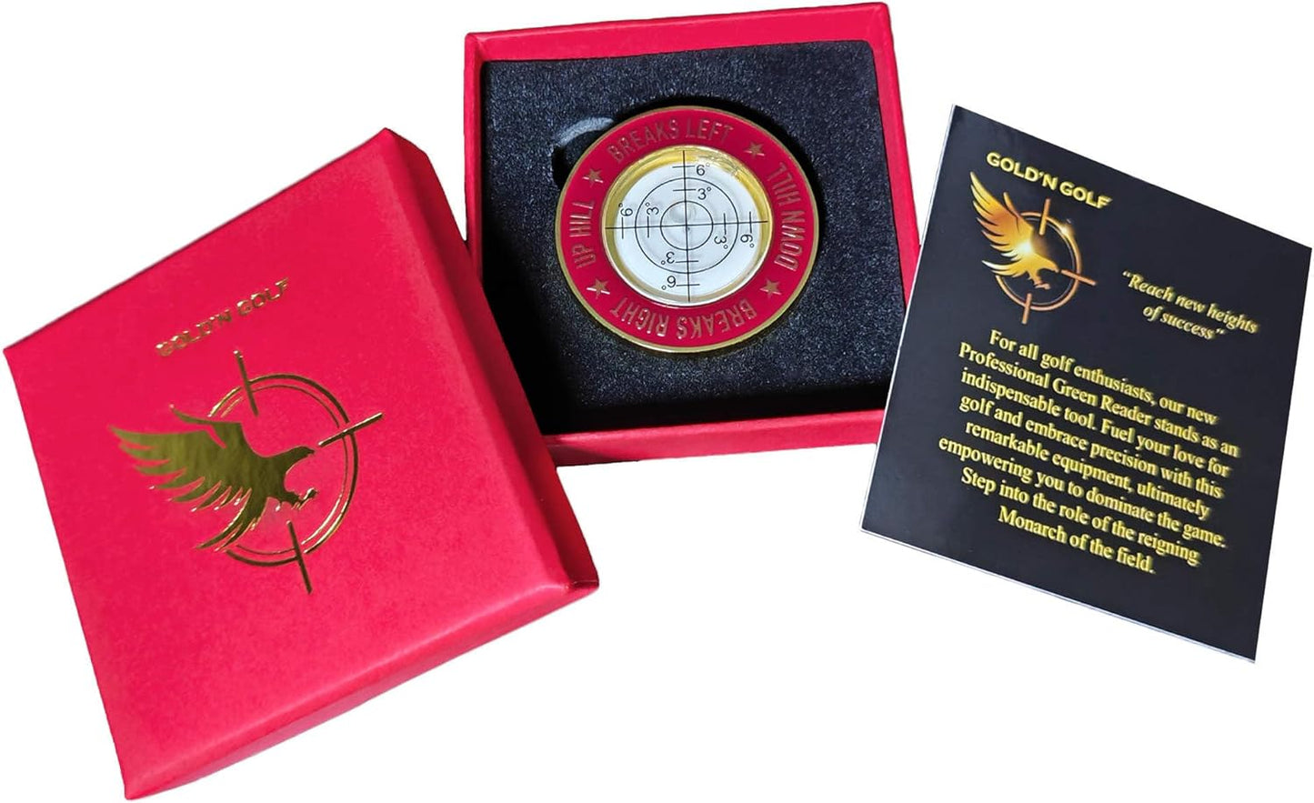 GOLD'N GOLF Pro Golf Green Reader, Level Golf Accessories for Men and Women, Golf Ball Marker, Putting Green Reading aid, Beautiful Gift for Golf Lovers