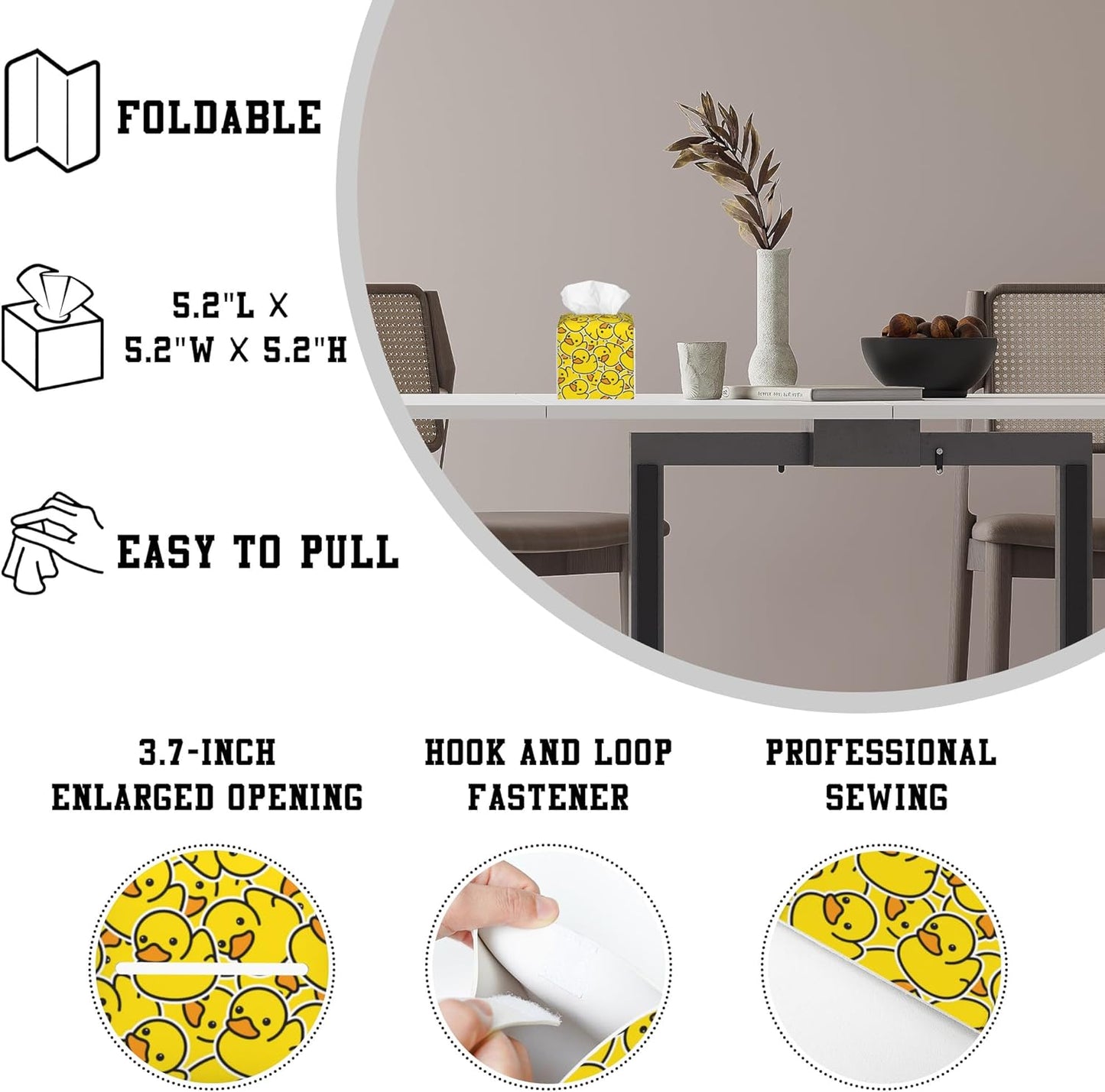 Rubber Duck Tissue Box Cover Square, Tissue Box Holder Leather Facial Paper Case Decorative Organizer Holder Dispenser Home Office Car Decor