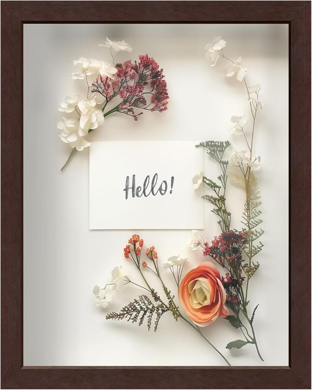 FrameWorks Mahogany Wooden Shadow Box Frame – Soft Felt Back, Tempered Glass, and Included Elegant White Ball Push Pins, 11 Inches x14 Inches