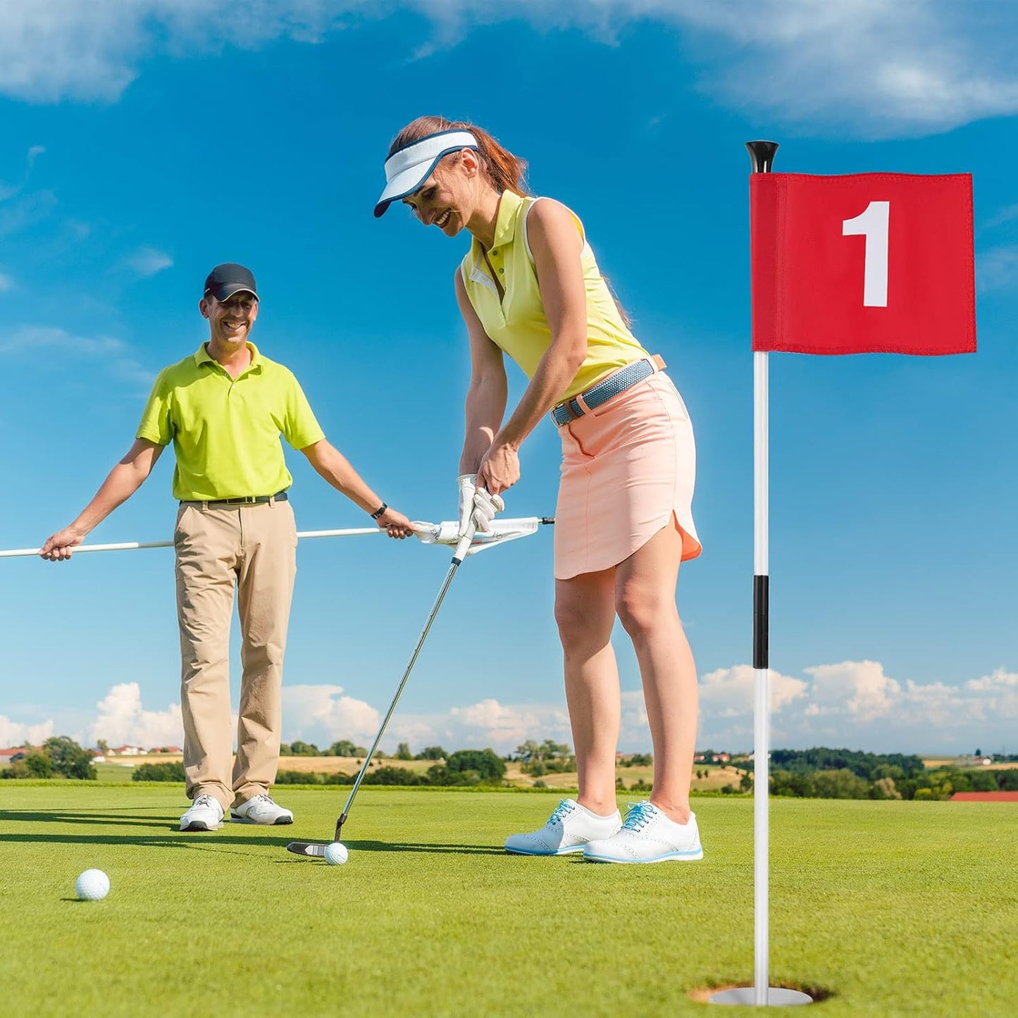 Lewtemi 3 Pcs Golf Flagstick Mini, Putting Green Flag for Yard, All 3 Feet, Detachable Golf Hole Cup, Portable 2 Section Fiberglass Sticks and Flag for Driving Range Backyard Gifts Idea