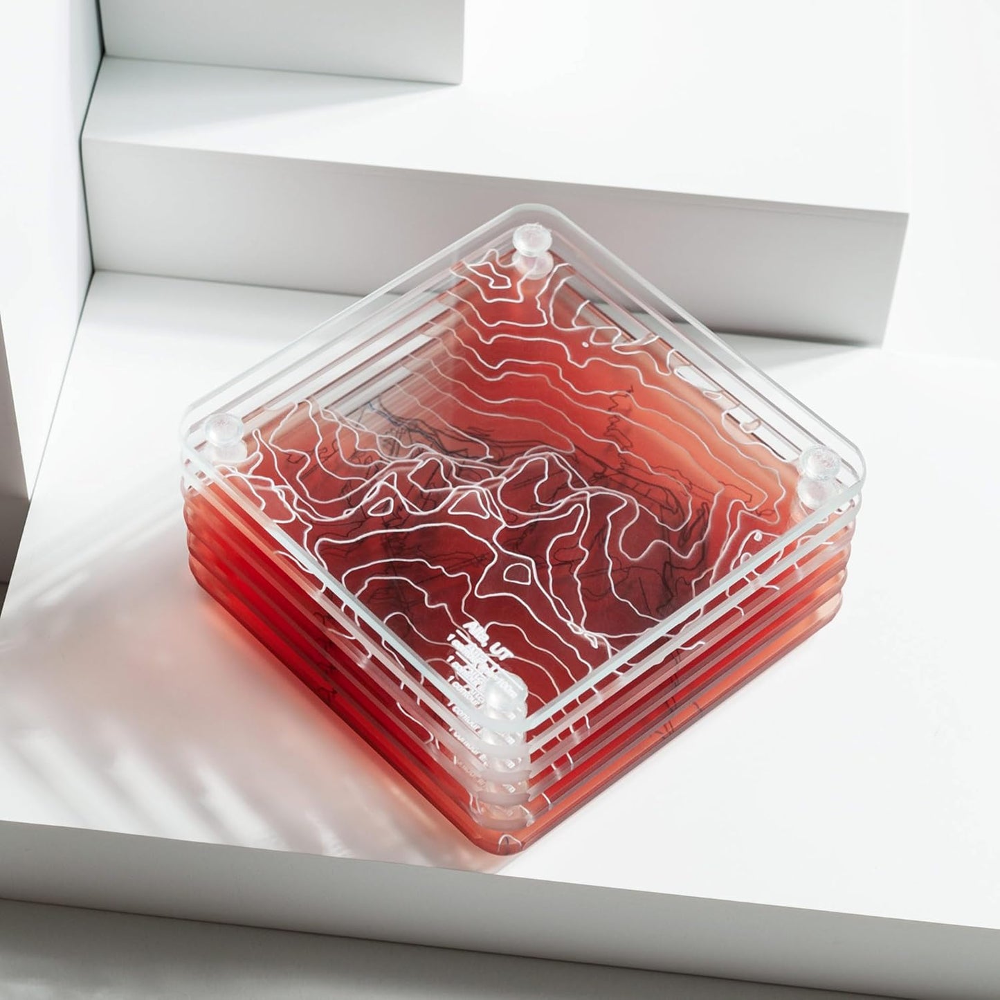 Alta, Utah 3D Contour Map Glass Drink Coasters of Mountains, Ski Resort, Set of 6 with Holder, Housewarming Birthday Gifts, Home Décor