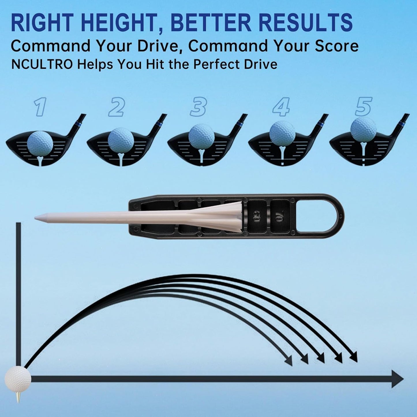 Golf Tee Height Setter Tool with 6 Adjustable Settings, for Consistent Swings and Accuracy, Fits Most Standard Tees, Portable On-Course Golf Swing Aid