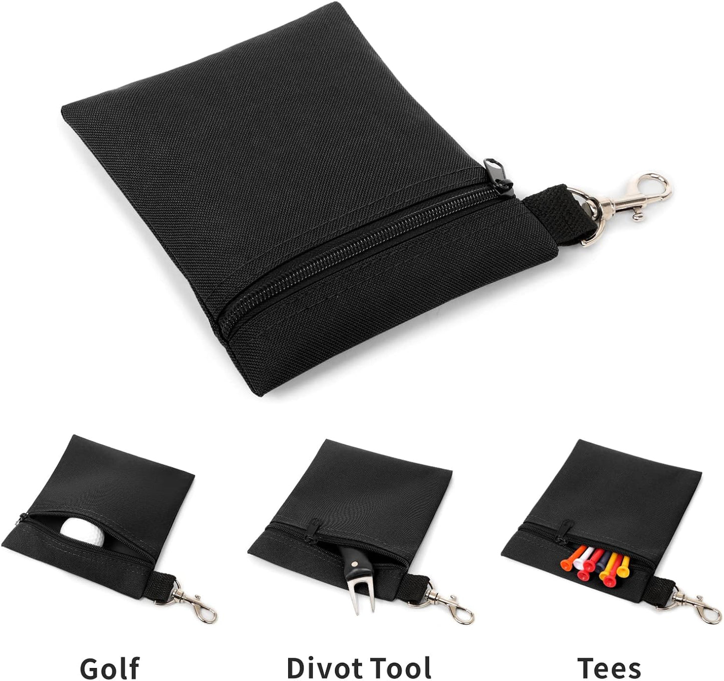 BuyAgain Golf Tee Pouch, 5.62 X 6.87 Inch Professional Zipper Golf Tee/Ball Pouch Bag with Metal Lobster Claw Clip