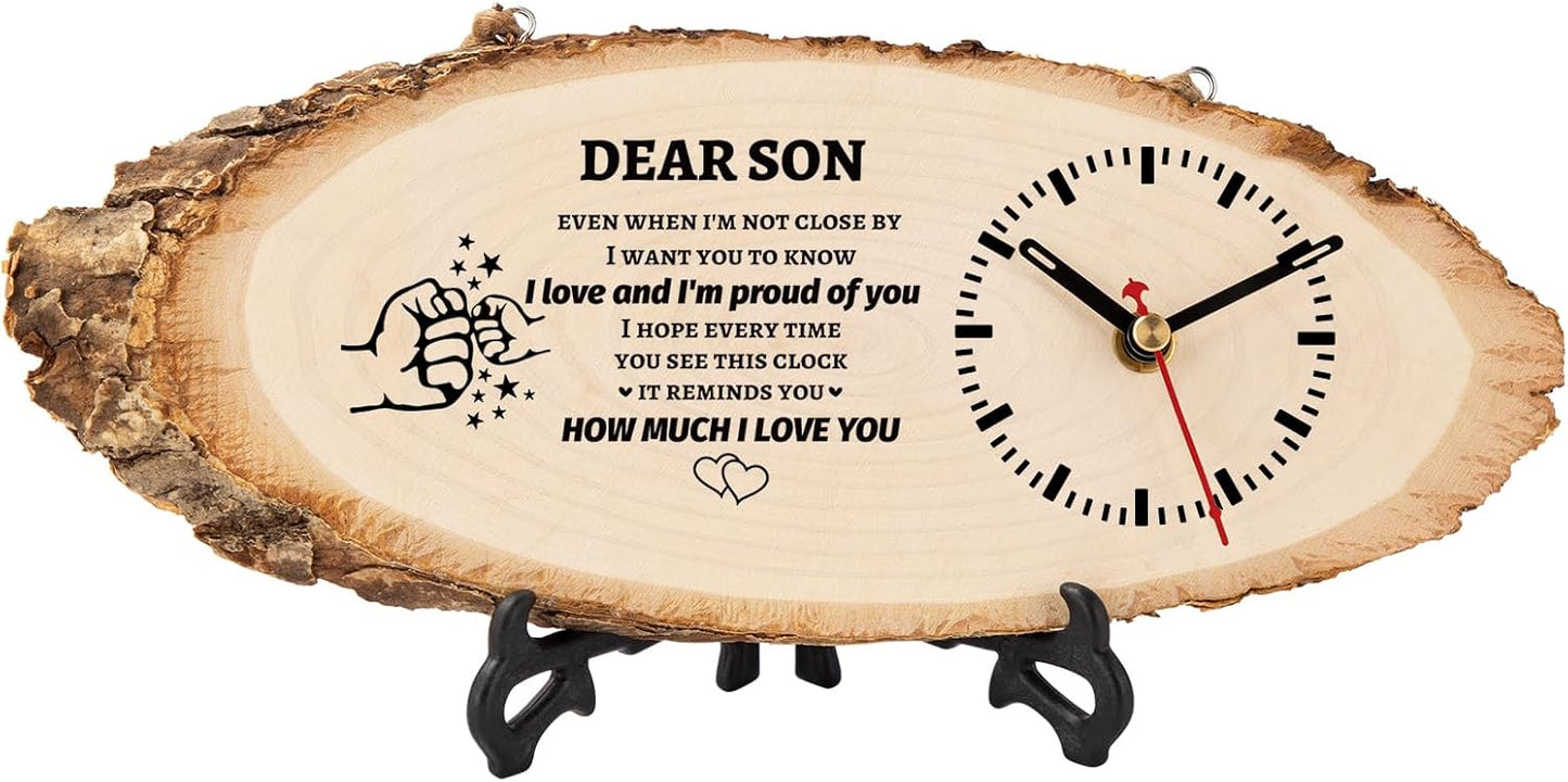 BeauGift Gifts for Son, Christmas Wooden Clock Gifts for Son from Mom Dad, Birthday Gifts for Son in Law, from Mother Father to My Son