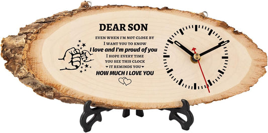 BeauGift Gifts for Son, Christmas Wooden Clock Gifts for Son from Mom Dad, Birthday Gifts for Son in Law, from Mother Father to My Son