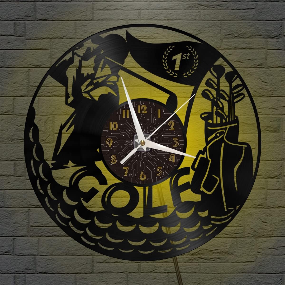 Generic Golf Decoration Vinyl Wall Clock, Vinyl Record Clock Wall Art Silent & Non-Ticking(12 inchs C-LED), Brown