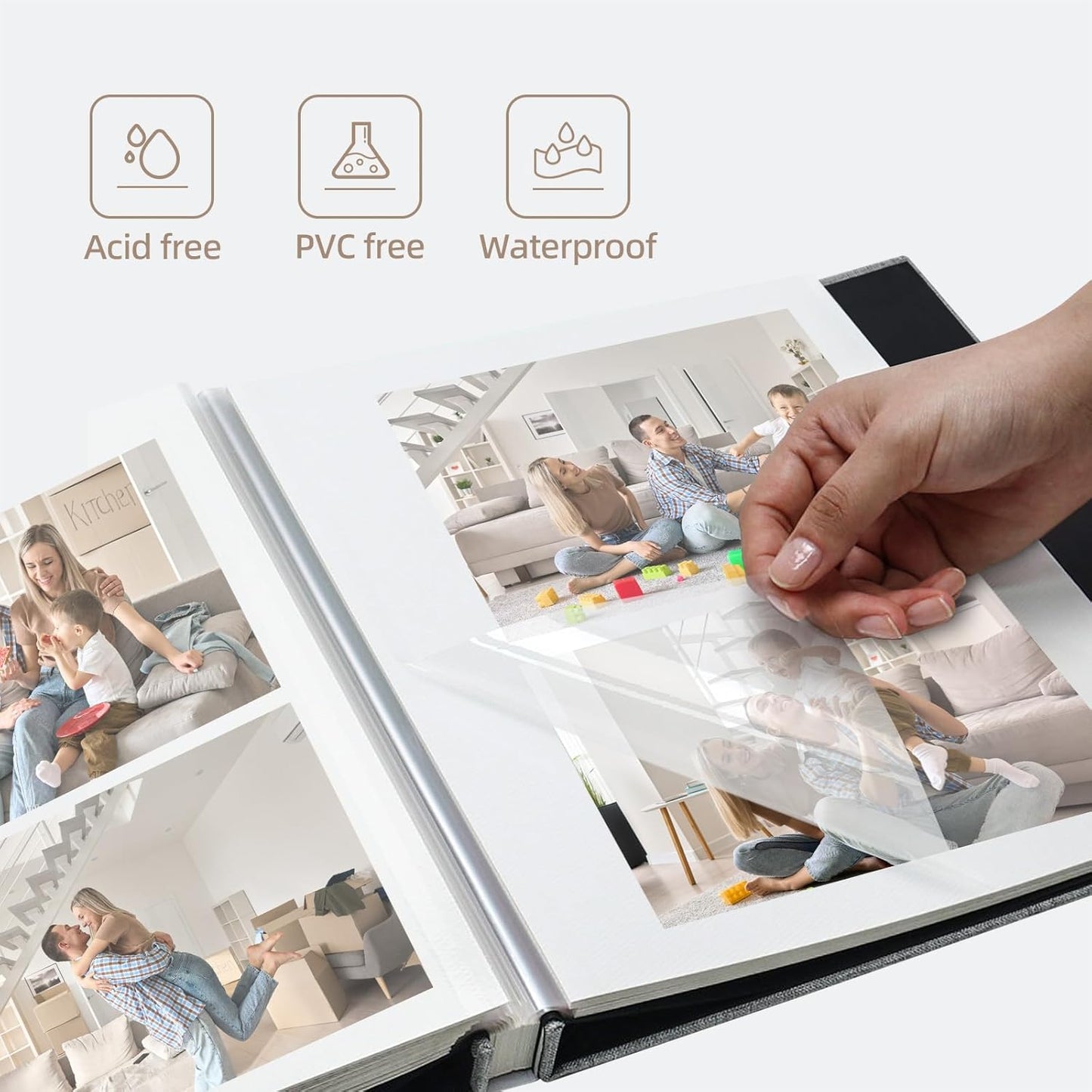 Vienrose Photo Album Self Adhesive 4x6 5x7 3x5 8x10 Scrapbook Album DIY Scrap Book with Metallic Pen 120 Pages Grey