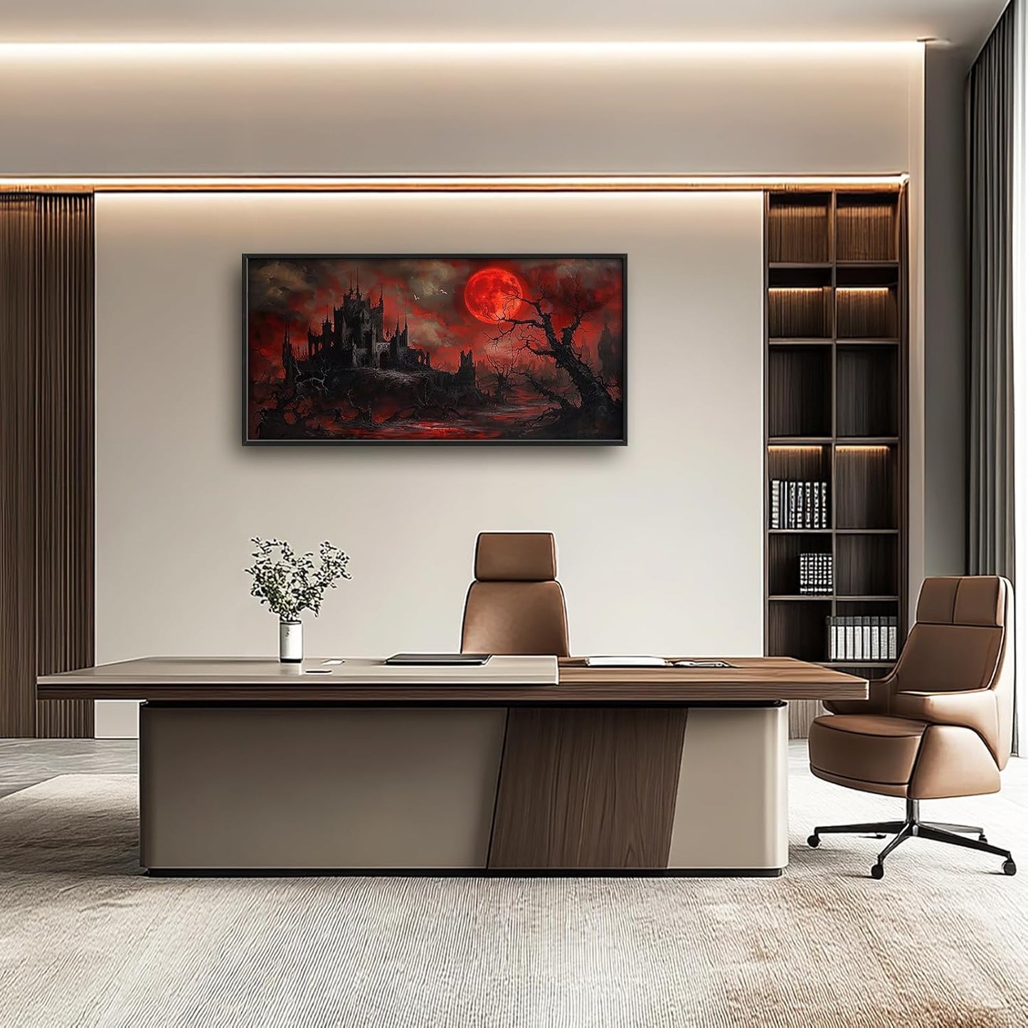 Large Gothic Spooky Haunted House Framed Wall Art for Living Room Dark Academia Castle Pictures Wall Decor Goth Print Painting Artwork Home Decorations for Gothic Room Bedroom Office 60x30 inch