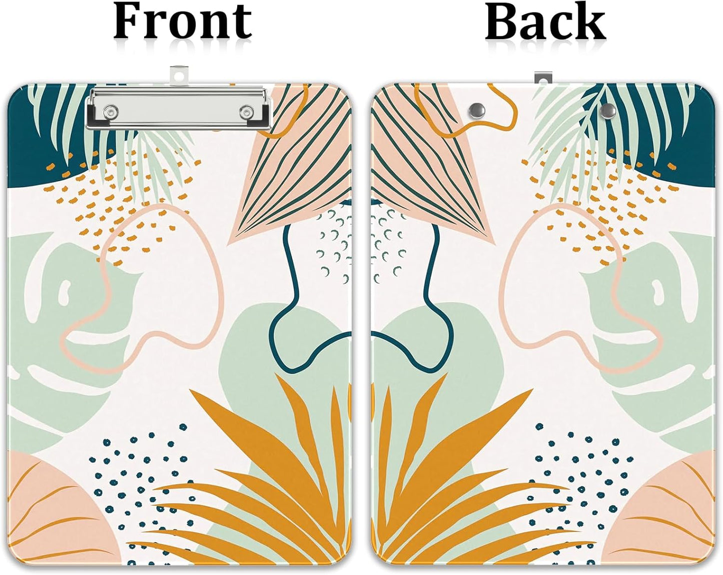 Rimilak Plastic Clipboards with Metal Clip, A4 Letter Size 9 x 12.5 in, Office Decorative for Students Women Men and Kids, Cute Custom Pattern, Bohe Leaves