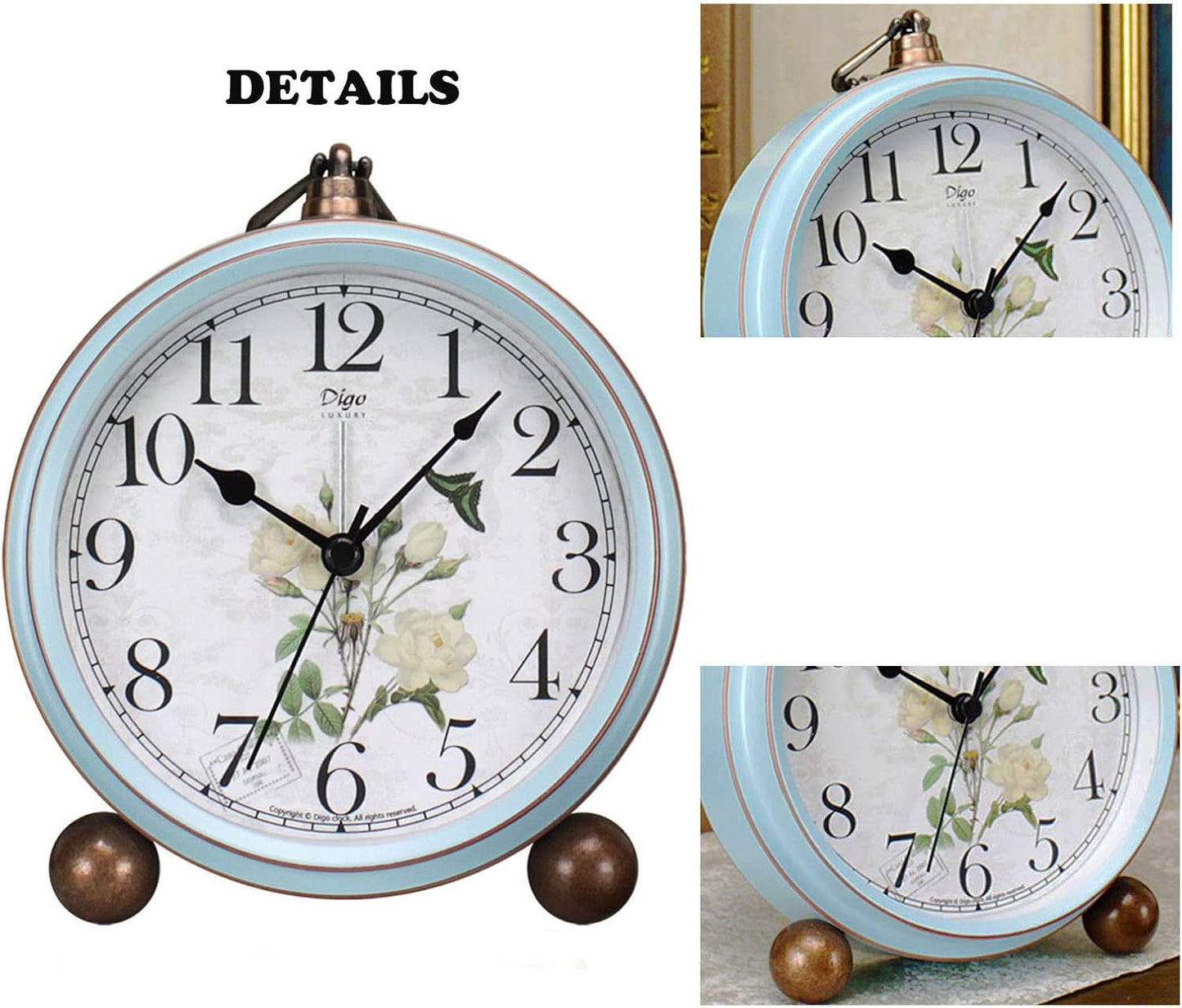 Maxspace 5.2in Desk Clock, Retro Silent Analog Clock Non-Ticking & Battery Operated with Quartz Movement,Clock Decor for Bedroom Living Room